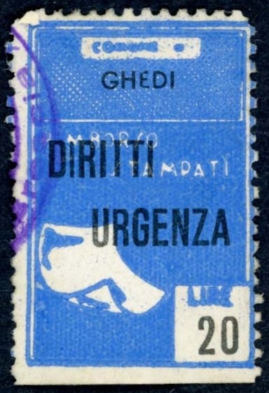 Marca da Bollo del Comune di GHEDI su Carta Bianca di dimensioni 22 x 27 mm