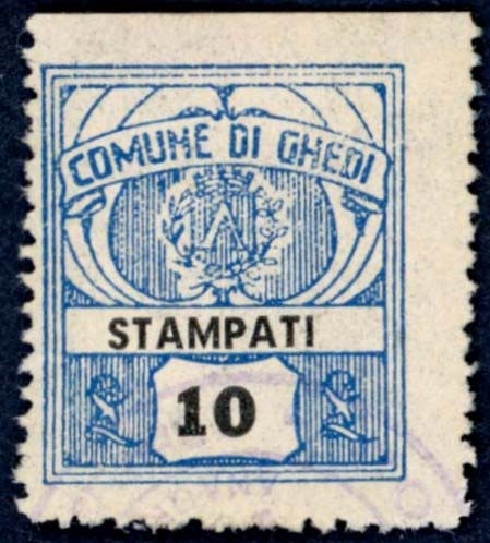 Marca da Bollo del Comune di GHEDI su Carta Bianca di dimensioni 23 x 27 mm