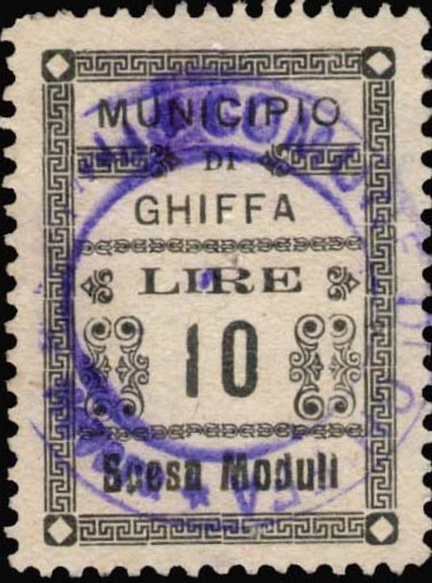 Marca da Bollo del Comune di GHIFFA su Carta Bianca di dimensioni 22,5 x 31 mm