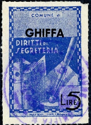 Marca da Bollo del Comune di GHIFFA su Carta Bianca di dimensioni 21,5 x 32,5 mm