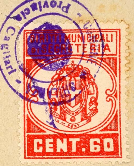 Marca da Bollo del Comune di GHILARZA su Carta Bianca Sottile di dimensioni 24 x 31 mm