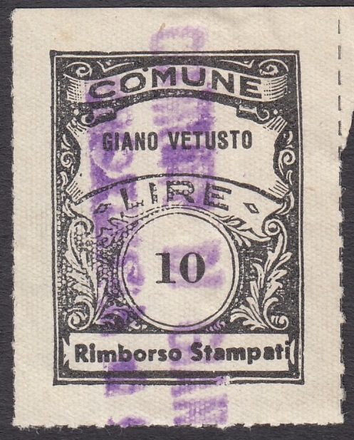 Marca da Bollo del Comune di GIANO VETUSTO su Carta Bianca di dimensioni 22 x 29,5 mm