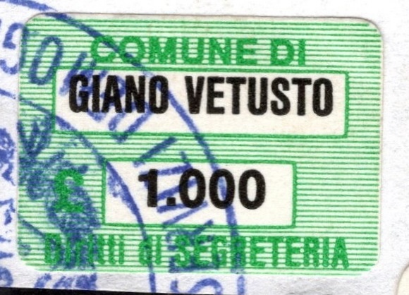 Marca da Bollo del Comune di GIANO VETUSTO su Carta Bianca di dimensioni 22 x 15 mm