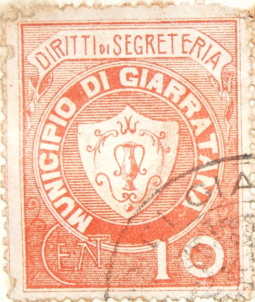 Marca da Bollo del Comune di GIARRATANA su Carta Bianca di dimensioni 22,5 x 27 mm