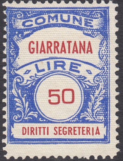Marca da Bollo del Comune di GIARRATANA su di dimensioni 22 x 29,5 mm