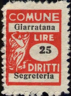 Marca da Bollo del Comune di GIARRATANA su Carta Bianca di dimensioni 15 x 22 mm