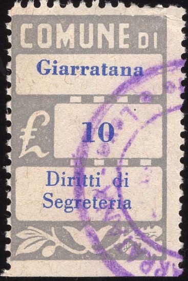 Marca da Bollo del Comune di GIARRATANA su Carta Bianca di dimensioni 21 x 34 mm