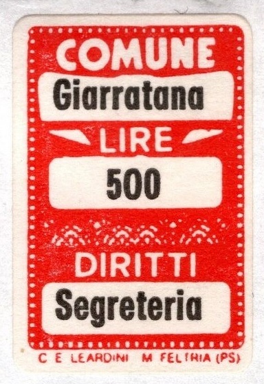 Marca da Bollo del Comune di GIARRATANA su di dimensioni 16 x 25 mm