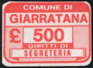 Marca da Bollo del Comune di GIARRATANA su Carta Bianca di dimensioni 20 x 14 mm