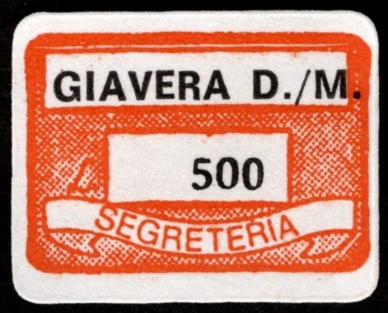 Marca da Bollo del Comune di GIAVERA DEL MONTELLO su Carta Bianca di dimensioni 20 x 14 mm