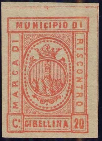 Marca da Bollo del Comune di GIBELLINA su Carta Bianca Sottile di dimensioni 17 ,5 x 26 mm