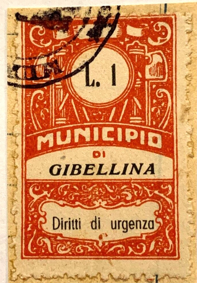 Marca da Bollo del Comune di GIBELLINA su Carta Bianca Sottile di dimensioni 26 x 43,5 mm