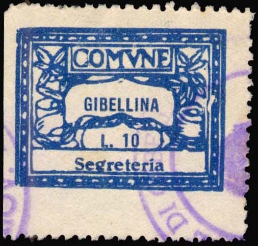 Marca da Bollo del Comune di GIBELLINA su Carta Bianca di dimensioni 28 X 22 mm