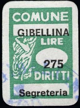 Marca da Bollo del Comune di GIBELLINA su Carta Bianca di dimensioni 16 x 21 mm