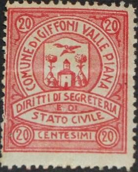 Marca da Bollo del Comune di GIFFONI VALLE PIANA su Carta Bianca di dimensioni 22,5 x 29 mm