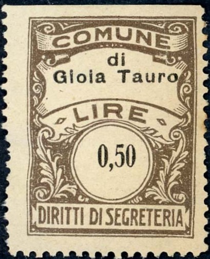 Marca da Bollo del Comune di GIOIA TAURO su Carta Colorata di dimensioni 19 x 25 mm