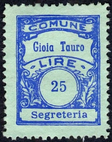 Marca da Bollo del Comune di GIOIA TAURO su Carta Colorata di dimensioni 19 x 25 mm
