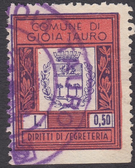 Marca da Bollo del Comune di GIOIA TAURO su Carta Bianca di dimensioni 23 x 29 mm