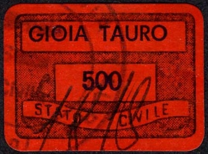 Marca da Bollo del Comune di GIOIA TAURO su Carta Colorata di dimensioni 19 x 14 mm