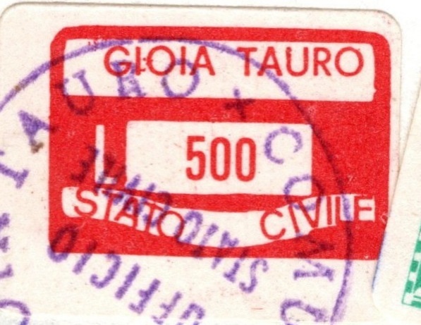 Marca da Bollo del Comune di GIOIA TAURO su Carta Bianca di dimensioni 19 x 14 mm