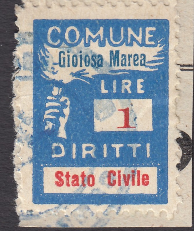 Marca da Bollo del Comune di GIOIOSA MAREA su Carta Bianca di dimensioni 18 x 25 mm
