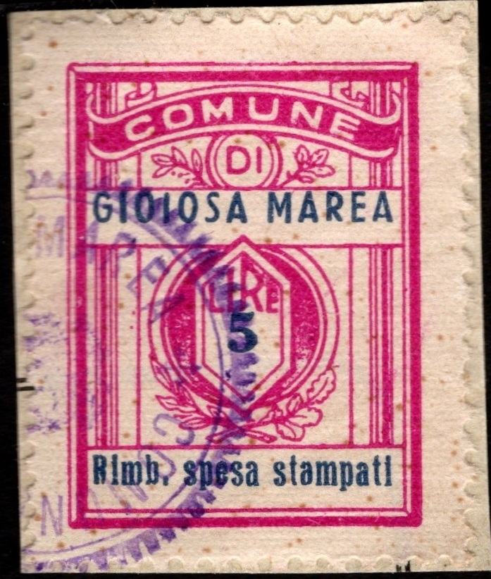 Marca da Bollo del Comune di GIOIOSA MAREA su Carta Bianca di dimensioni 22 x 28 mm