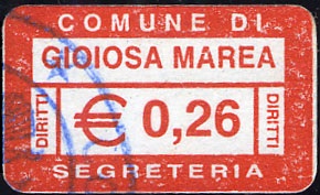 Marca da Bollo del Comune di GIOIOSA MAREA su Carta Bianca di dimensioni 27 x 15 mm