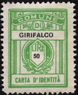 Marca da Bollo del Comune di GIRIFALCO su Carta Bianca di dimensioni 21,5 x 28,5 mm
