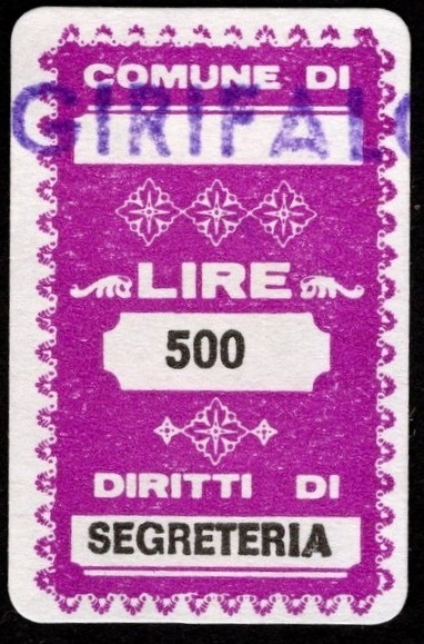 Marca da Bollo del Comune di GIRIFALCO su Carta Bianca di dimensioni 20 x 32 mm
