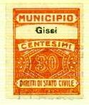 Marca da Bollo del Comune di GISSI su di dimensioni 22 x 29 mm