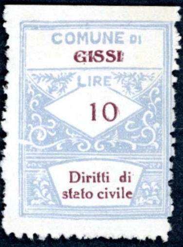 Marca da Bollo del Comune di GISSI su Carta Bianca Sottile di dimensioni 22 x 28 mm