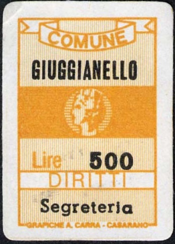 Marca da Bollo del Comune di GIUGGIANELLO su Carta Bianca di dimensioni 12 x 18,5 mm