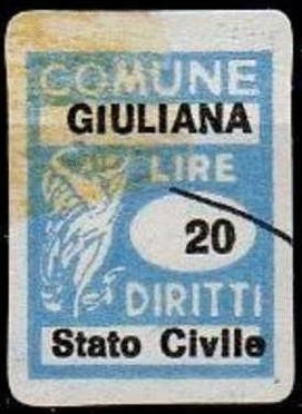 Marca da Bollo del Comune di GIULIANA su Carta Bianca di dimensioni 14 x 20,5 mm