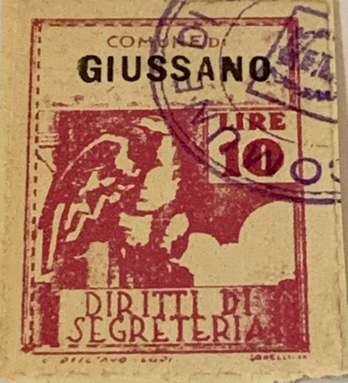Marca da Bollo del Comune di GIUSSANO su Carta Bianca di dimensioni 23 x 29 mm