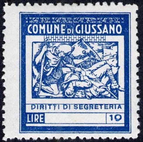 Marca da Bollo del Comune di GIUSSANO su Carta Bianca di dimensioni 26 x 28,5 mm