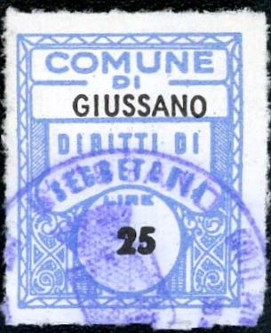 Marca da Bollo del Comune di GIUSSANO su Carta Bianca di dimensioni 17 x 21 mm