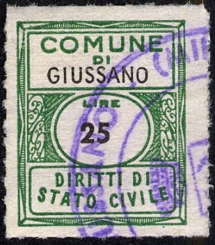 Marca da Bollo del Comune di GIUSSANO su Carta Bianca di dimensioni 17 x 20,5 mm