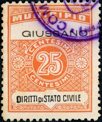 Marca da Bollo del Comune di GIUSSANO su Carta Bianca di dimensioni 22 x 29 mm