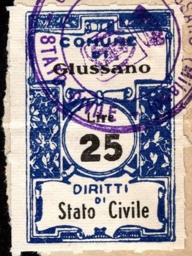 Marca da Bollo del Comune di GIUSSANO su Carta Bianca di dimensioni 22 x 34 mm
