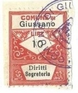 Marca da Bollo del Comune di GIUSSANO su Carta Bianca di dimensioni 22 x 28 mm