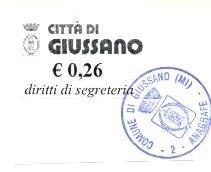 Marca da Bollo del Comune di GIUSSANO su Carta Bianca di dimensioni 29,5 x 17 mm