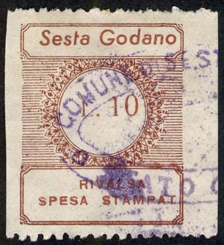 Marca da Bollo del Comune di SESTA GODANO su Carta Bianca Sottile di dimensioni 23 x 28 mm