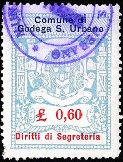 Marca da Bollo del Comune di GODEGA DI SANT URBANO su Carta Bianca di dimensioni 22 x 28 mm