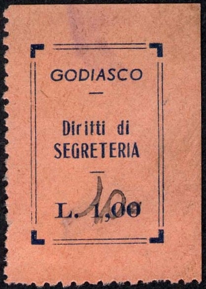 Marca da Bollo del Comune di GODIASCO SALICE TERME su Carta Colorata di dimensioni 16 x 24 mm