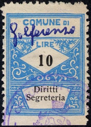 Marca da Bollo del Comune di GOLFERENZO su Carta Bianca Sottile di dimensioni 22 x 29 mm