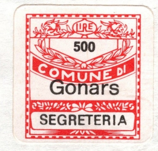 Marca da Bollo del Comune di GONARS su Carta Bianca di dimensioni 20 x 20 mm