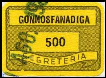 Marca da Bollo del Comune di GONNOSFANADIGA su Carta Colorata di dimensioni 19 x 14 mm