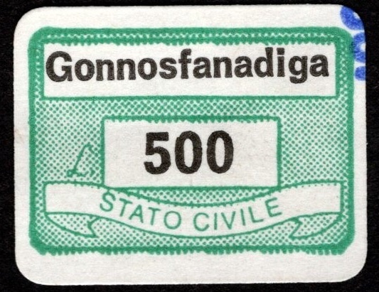 Marca da Bollo del Comune di GONNOSFANADIGA su Carta Bianca di dimensioni 19 x 14 mm