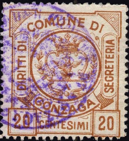 Marca da Bollo del Comune di GONZAGA su Carta Bianca di dimensioni 22 x 26 mm