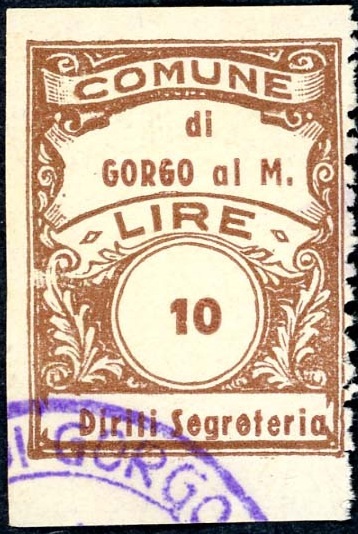 Marca da Bollo del Comune di GORGO AL MONTICANO su Carta Bianca di dimensioni 22,5 x 29 mm